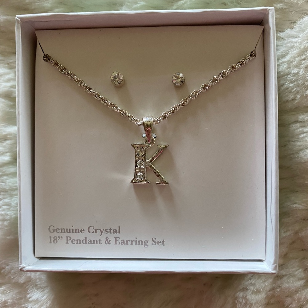 Genuine Crystal Monogram “K” Necklace and Earrings Set-Never Worn!!